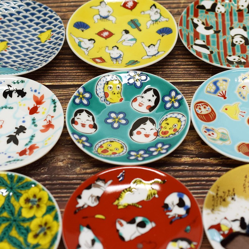 Stylish Kutani Ware Plate, Auspicious Bean Plate, Hyottoko Okame Pottery,