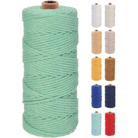 GOHOF Macrame Cord 3mm x 100m Premium Cotton Macrame Rope, 4 Strand Twisted Soft Cotton Cord, One of The Most Perfect Materials for Macrame Art, Cotton String Without Chemicals (Aqua Green)