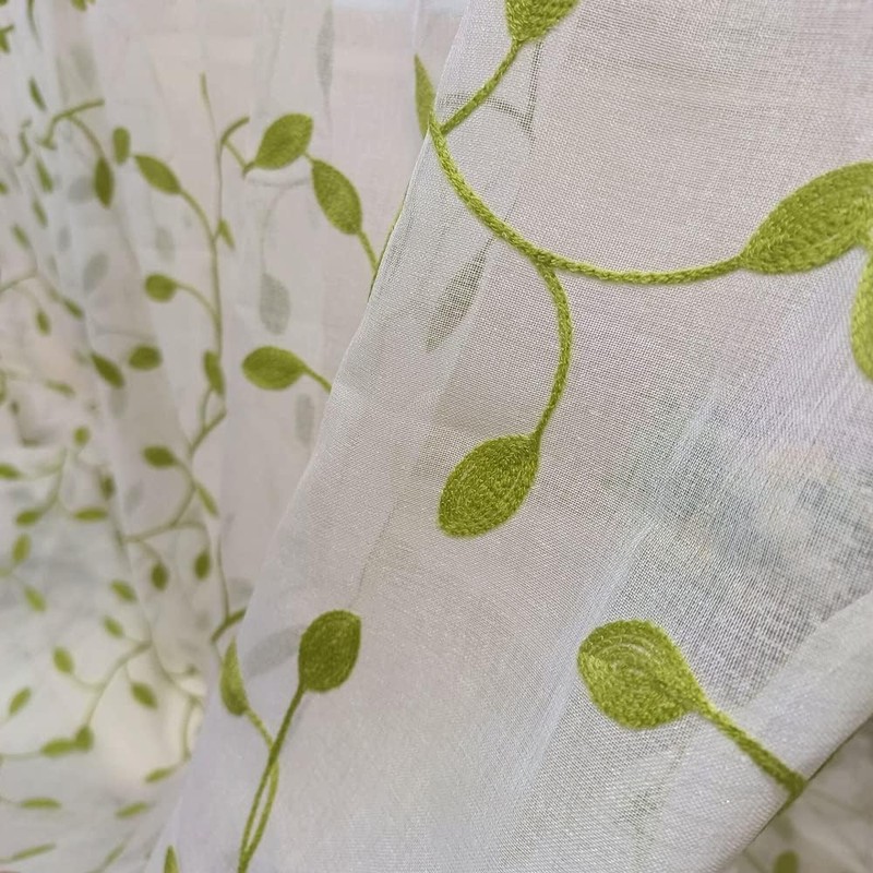 TIYANA Leaf Pattern Lace Curtains, Light Green Ivy Leaves, Set