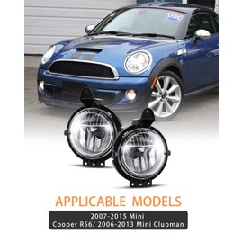 AUTOWIKI Front Bumper Fog Light Assembly for 2007-2015 Mini Cooper R56/Mini Clubman 2006-2013 With Clear Lens 2PCS OEM Replacement Set