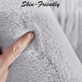 BedLooms Rugs Living Room 60x110 cm, Fluffy Faux Rabbit Fur Silver Light Grey Area Rugs for Bedroom Rug – Machine Washable Thick Low Pile Floor Carpet Bedside Rug for Kids Room, Non Shed Non Slip Rug