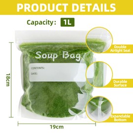 WRAPOK Soup Freezer Bags Reusable Liquid Storage Bag Ziplock Sauce Container Clear Sealed Bag, 1 Litre - Pack of 28
