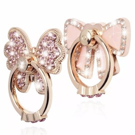Macro Rotating Finger Ring Stand Holder For Cell Phone i Phone Galaxy  Butterfly / Bow - Pink Bow