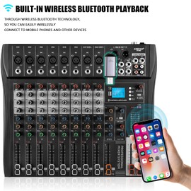 12 Channel Professional audio mixer,Audio Mixer,DJ Mixers with 48V Phantom Power,USB recording,3-Band EQ Output,with MP3 Player+Bluetooth U disk for Streaming Karaoke Party Recording(CT120S)