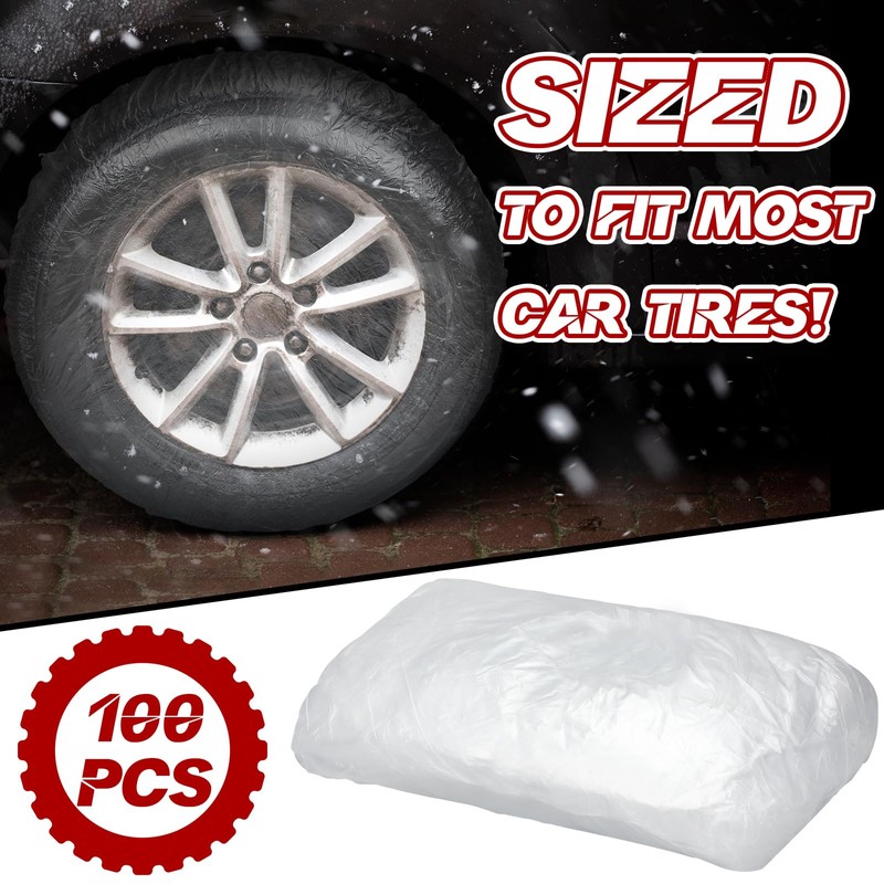 DaisyInner 100 Pcs Disposable Car Tire Covers Plastic Car Tire