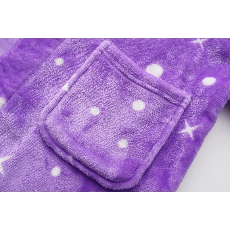 ECGK Soft Hooded Rainbow Bathrobe Sleepwear for Girls Purple Star