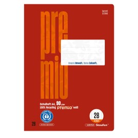 Staufen premio exercise book, 4 notebooks, 16 sheets each, DIN A4, 28 ruling (5 mm squared with margins), 90 g/m² recycled paper, round corners prevent "donkey ears"