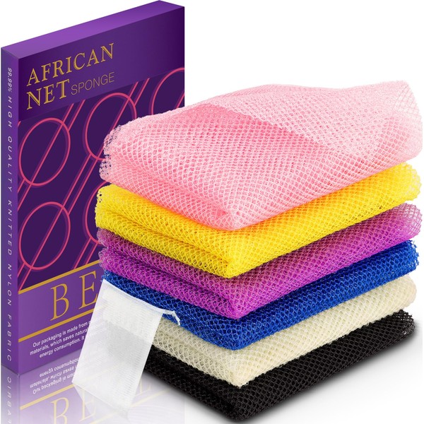 6 Pieces African Net Sponge Authentic Exfoliating Washcloth, Quick-Drying African
