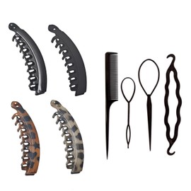 4 x Bananen-Haarnadeln (glänzend/matt/Schildkröte) + Frisier-Set, lockiges Haar, rutschfest