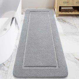 LOCHAS Bathroom Rugs, 24" x 70" Long Bath Rug, Non Slip Washable Bathroom Runner Rug Soft Thick Absorbent Bath Mat for Shower, Shaggy Plush Luxury Large Bath Rug, Grey