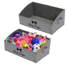 Geyecete 2 Pack Large dog toy bin dog toy box storage box - Foldable Fabric Trapezoid Organizer Boxes with Handle for Dog Toys (Snow Gray-DOG)