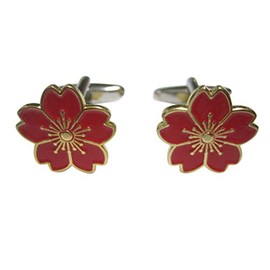 Kiola Designs Red Cherry Blossom Flower Cufflinks