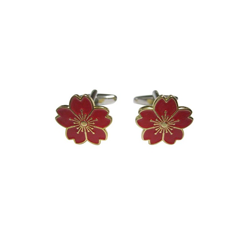 Kiola Designs Red Cherry Blossom Flower Cufflinks