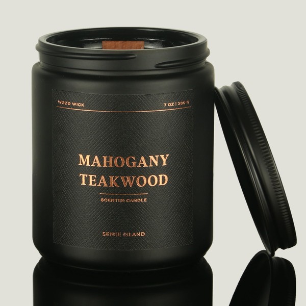 Mahogany Teakwood Wood Wick Candle for Men, Intense Scented Masculine
