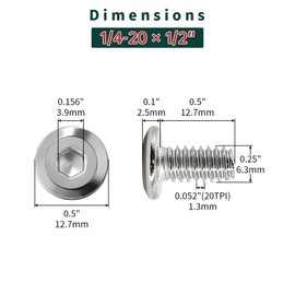 1/4-20 x 1/2" Flat Head Hex Socket Cap Screws 25 Pcs, 18-8 (304) Stainless Steel Flat Head Binding Posts Screws, Bright Finish, Fayeploo (with Hex Wrench)