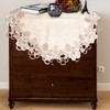 URROMA Linen Round Beige Table Cover with Lace Trim, Coffee