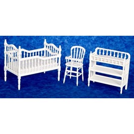 Melody Jane Dolls House Victorian Nursery Furniture Miniature Set For Baby 1:12 Wooden White