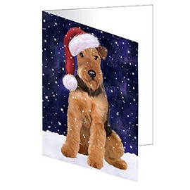 Let It Snow Christmas Happy Holidays Airedale Dog Greeting Cards - Adorable Pets Invitation Cards with Envelopes - Pet Artwork Christmas Greeting Cards GCD1395 (20)