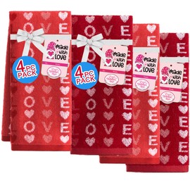 VOOVA & MOVAS Hand Towels - 4-Pack Gift Set, 100% Soft Cotton, (16x25 Inches) Red Bathroom Hand Towels with Decorative Jacquard Love Design