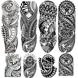Tribal Totem Temporary Tattoo Stickers 4-Sheet Large Full Arm Tribal Totem Sleeve Tattoos and 4-Sheet Fake Half Arm Maori Tattoos