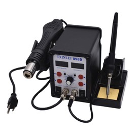 TXINLEI 898D 110V Solder Station, 2 in 1 SMD Hot Air Rework Station Solder Gun and Soldering Iron with 12pcs Soldering Tips,Tweezers, Desoldering Pump