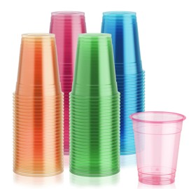 Lilymicky 100 Pack 12 oz Plastic Cups, Neon Plastic Cups, Glowing Party Cups, Assorted Neon Colors, 12 oz Disposable Plastic Cups for Christmas Parties, Graduation, and Events