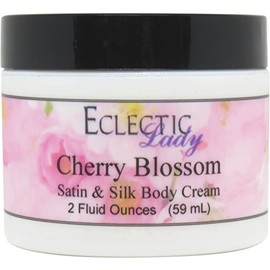 Eclectic Lady Cherry Blossom Satin and Silk Cream, Body Cream, Body Lotion, 2 oz - Shea Butter, Aloe, Silk Amino Acids, Vitamin E, Phthalate-Free, Handcrafted in USA - Perfect For Women