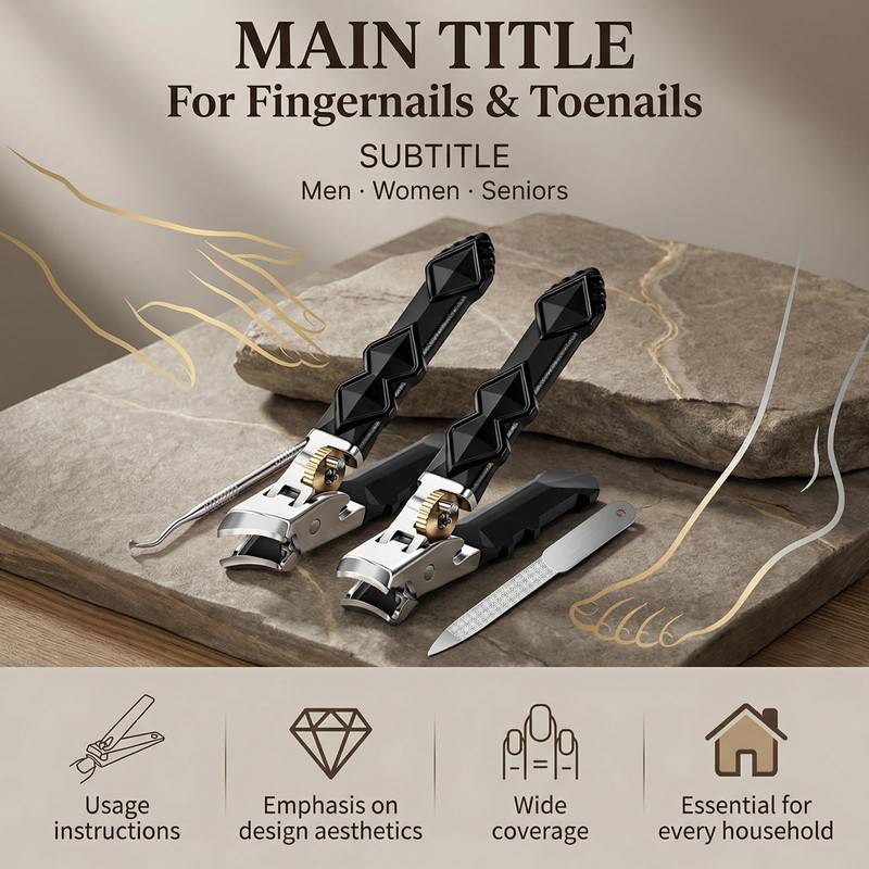 Wide Jaw Nail Clippers Set for Thick Toenails, 4 Pcs