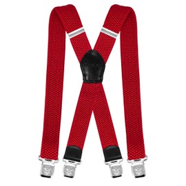 Decalen Men's Braces Wide 4 cm with Very Strong 4 Metal Clip Long One Size for Men Adjustable and Elastic X Style, red