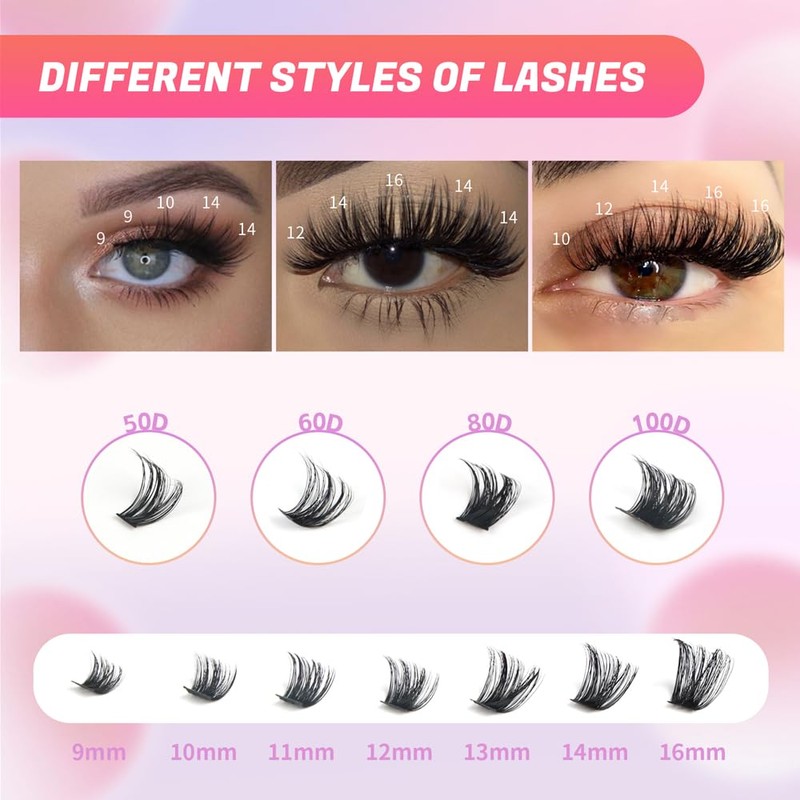 FANDIQ Individual Eyelashes 224PCS Natural Cluster Lashes D Curl Lashes
