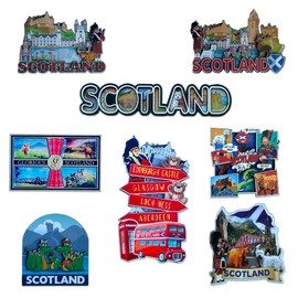 LILAJ Scotland Fridge Magnet Set Scottish Souvenirs Featuring Edinburgh Castle, Saltire Flag, Thistle, Nessie, Bagpipes & Westie Dog Pack of 6