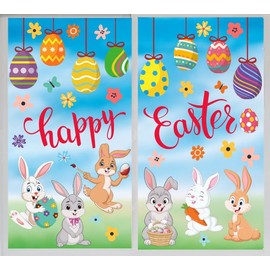 HPNIUB Happy Easter Bunny Window Decoration,Easter Egg Window Clings,Bunny Carrot Egg Flower Wall Sticker,Cartoon Happy Easter Window Decor for Easter Nursery Decor Egg Hunt Games Party Supplies