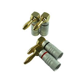 MG-M 24K Gold Plated Gold Solderless Plain L Shape Banana Plugs Set of 4
