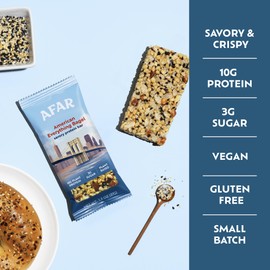 Afar Savory Protein Bars – Low Sugar, High Protein – Healthy Snack for Adults – Meal Replacement Bar – Rice Crispy Texture – Vegan, Gluten Free (8 Bars, American Everything Bagel)