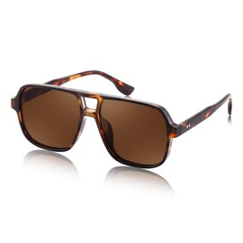 FEISEDY Retro Square Aviator Sunglasses Women Men 70s Vintage Trendy Plastic Frame Sun Glasses B4158, Tortoise Frame & Tea Lens, 55MM