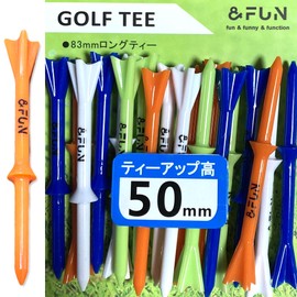 Long Tee, 3.3 inches (83 mm), Steped, Tee Up Height 2.0 inches (50 mm), Skipping Shop, Classic Golf Tees, Pack of 20 & FUN (4 Colors)