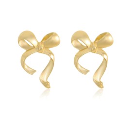 Atifober Cute Gold Bow Earrings Statement Bow Earrings Everyday Gold Ribbon Earrings Formal Bow Dangle Earrings Trendy Wedding Guest Earrings For Women Prom Birthday Party Jewelry
