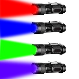 LIAISIMI LED Torch Multifunctional Work Light Portable Mini Lamp 3 Modes Foldable Torch Ideal for Camping, Hiking, Night Vision, Night Fishing, Astronomy and Emergencies (4, R+B+G+P)