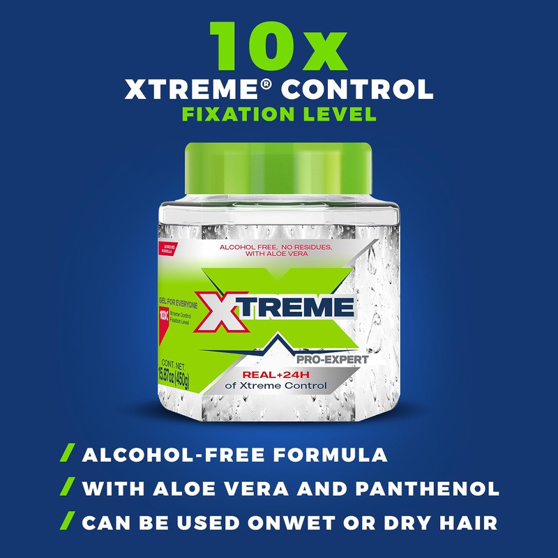 Xtreme Pro-Expert Clear Styling Hair Gel. Alcohol Free, 24-Hours Xtreme