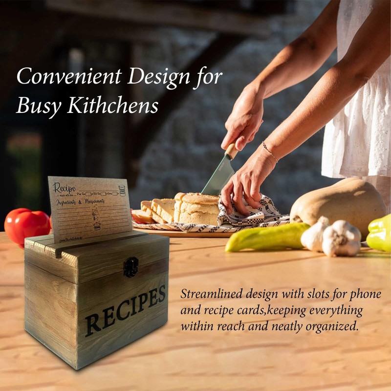 Gkesgm Recipe Box with 70 Recipe Cards and Dividers,Rustic Wood