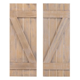 Giantex Set of 2 Shutters for Windows, Farmhouse Wall Decor, Paulownia Wood, Wall Mounted Hardware Included, Rustic Window Shutters for Outside Inside (Rustic Brown, 36'' x 13'')