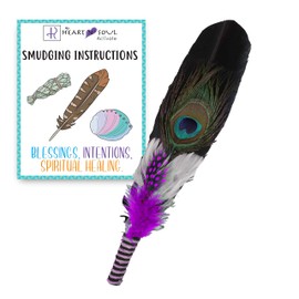 Smudge Feather, Turkey and Peacock, Unique Homecrafted Energy Cleansing Clearing Spiritual Practice House Smudging - Detailed Instructions for Beginners (Purple)