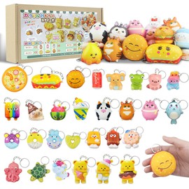 Squeeze Toy, Stress Reliever Product, 30 Pieces, Includes Keychain, Squeeze Set, Children's Giveaway, Toy, Squeeze, Squishy Food, Party Bag, Filler, Keychain, Animal, Cute, Low Rise, Soft, Festival,