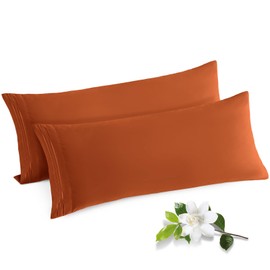 Horbaunal 2 Pack Microfiber Body Pillow Covers Burnt Orange Body Pillow Cases with Envelope Closure, 1800 Thread Count Soft & Shrinkage Resistant Pillowcases, 21 x 54 Inches