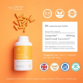 Longvida Curcumin 400mg x 90 Capsules - Authorised UK Supplier - 285x Increased Bioavailability - Natural Curcumin Supplement Vitality Pro
