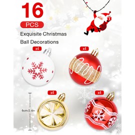 MXLATUU Christmas Balls, Christmas Ornaments Ball Set, Shatterproof Decorations Ball with Hanging Rings for Christmas Tree Wreath Stocking, Home Gift Balls Christmas Decor (Red,White, Gold)