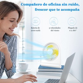 Ventilador de Escritorio Portátil, 3 Velocidades Ajustables USB-C Recargable, 5H Duración, Silencioso <25dB, Ideal Oficina/Hogar/Viajes (Modelo AYL-F01)