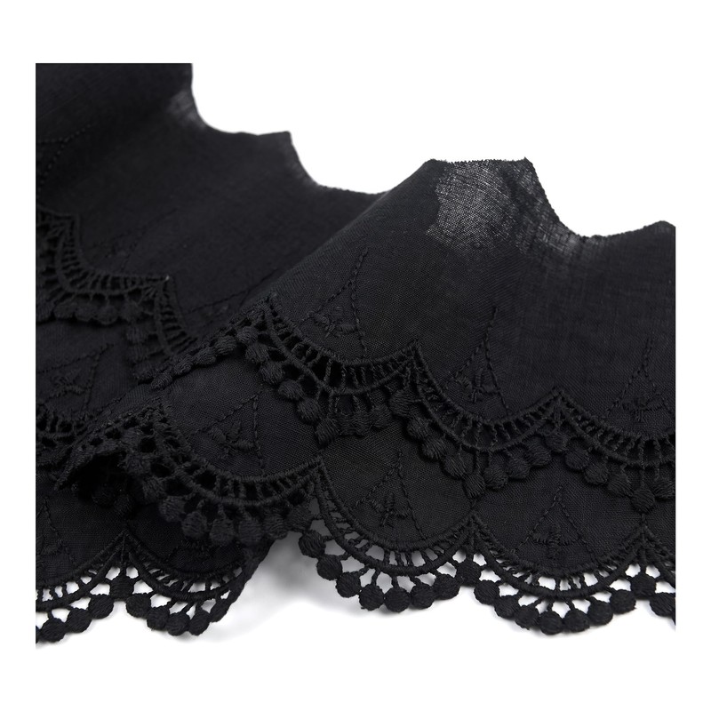 Black Embroidered Lace Trim, 14cm Width 2 Yards Soft Cotton