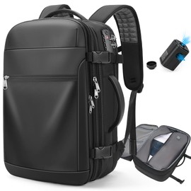 Vacuum Backpack Travel 60L Expandable Vacuum Seal Compression Travel Backpack with Pump, TSA, Waterproof Oxford,17" Laptop Compartment,Carry On Backpack for Men & Women,Business,Flight Travel (Black)