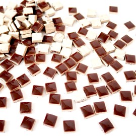 Brueyart 100 Pieces Square Mosaic Tiles for Crafts Bulk, Ceramic Mosaic Pieces 16 Colors Ceramic Mosaic Tile, 12mm Stained Mosaic Ceramic Tiles for Mosaic Projects Home Decor - Brown Mosaic Tiles